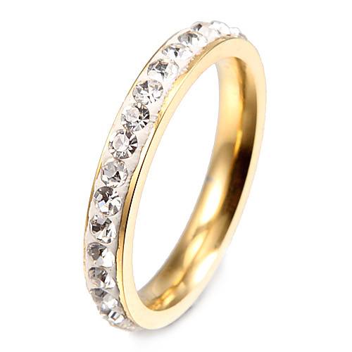 Fashion Twinkle Zircon Golden Stainless Steel Band Rings(1 Pc)