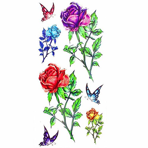 1pc Lovely Butterfly and Flower Waterproof Body Art Tattoo Pattern Temporary Tattoo Sticker(18.5cm8.5cm)