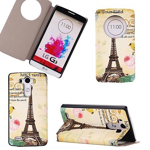 Eiffel Tower Flower Pattern PU Leather Open Window Full Body Case Stand Case for LG G3