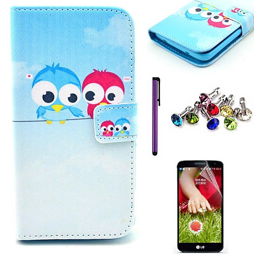 Lover Owl Pattern PU Leather Case with Screen Protector,Stylus and Dust Plug for LG G2/D802