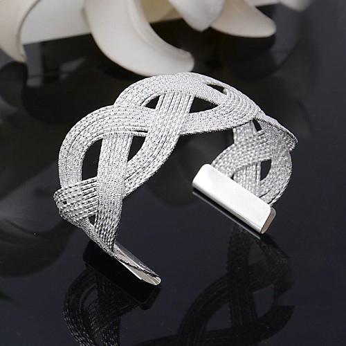 New Design 925 Silver Plated Large Net Shaped Cuff Bracelet Bangle