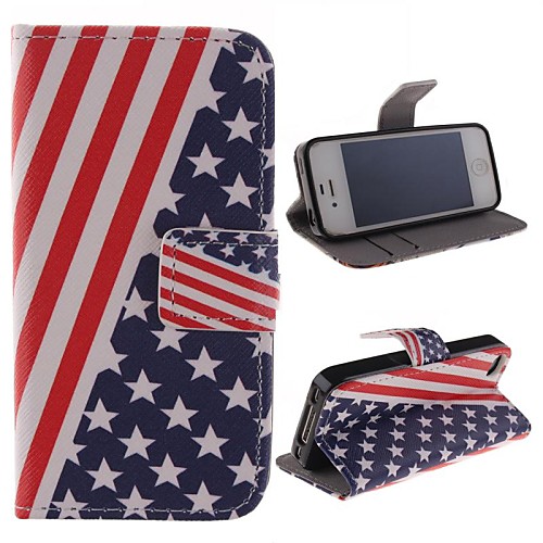 The American Flag Design PU Leather Full Body Cover with Stand and Money Holder for iPhone 4/4S