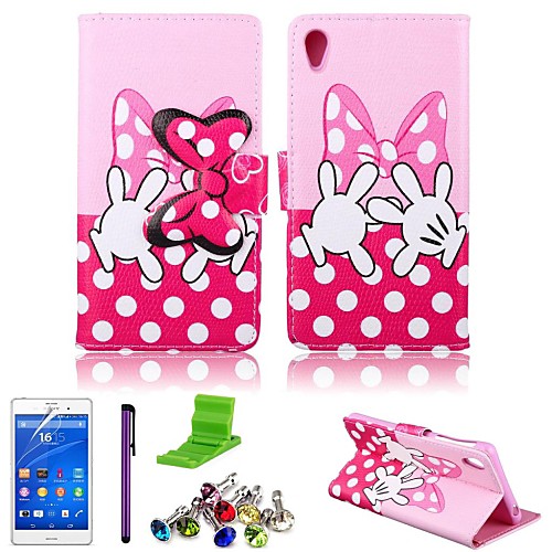 Bowknot Buckle Design PU Leather Case with Screen Protector,Stylus, Dust Plug and Stand for Sony Xperia Z3 L55T