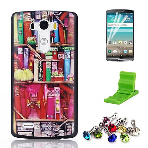 The Small Bookcase Pattern PC Hard Case with Screen Protector,Anti-dust Plug and Stand for LG G3