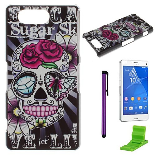 Flower Skull Pattern PC Hard Case with Screen Protector,Stylus and Stand for Sony Xperia Z3 Compact / Z3 mini M55w