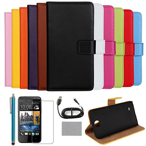 COCO FUN Luxury Ultra Slim Solid Color Genuine Leather Case with Film,Cable and Stylus for HTC Desire 300