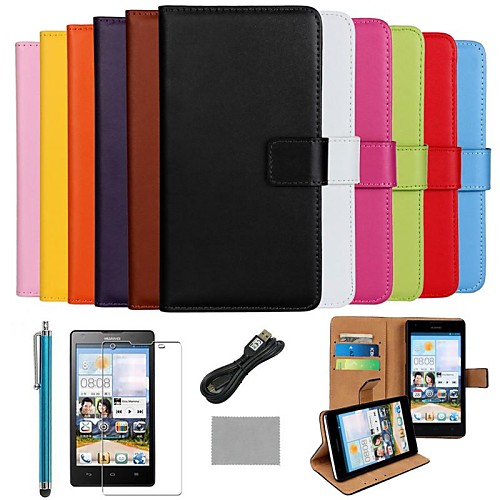 COCO FUN Ultra Slim Solid Color Genuine Leather Case with Film,Cable and Stylus for Huawei Ascend G700(Assorted Colors)