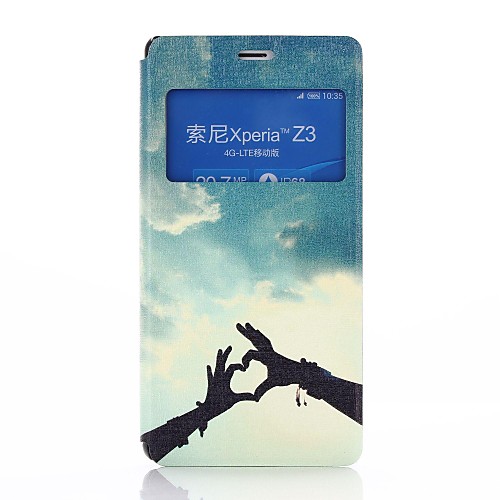 Hands of Love Pattern PU Leather Open Window Full Body Case with Card Slot And Stand for Sony Z3