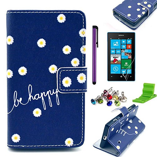 Be Happy Daisy Pattern PU Leather Case with Screen Protector,Stylus,Dust Plug and Stand for Nokia Lumia N520