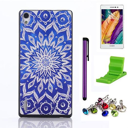 Sunflower Pattern PC Hard Case with Screen Protector,Stylus, Anti-dust Plug and Stand for Huawei P7