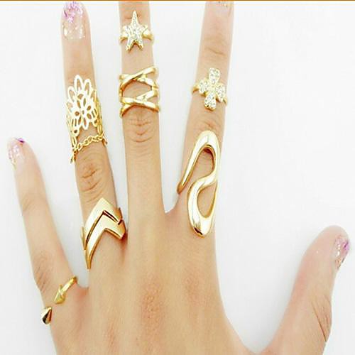 (7PC) European Fashion Assemble Alloy Midi Rings(Gold)