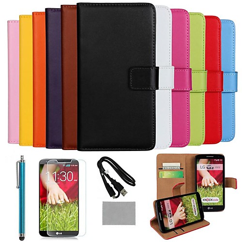 COCO FUN Luxury Ultra Slim Solid Color Genuine Leather Case with Film,Cable and Stylus for LG G2 Mini(Assorted Colors)