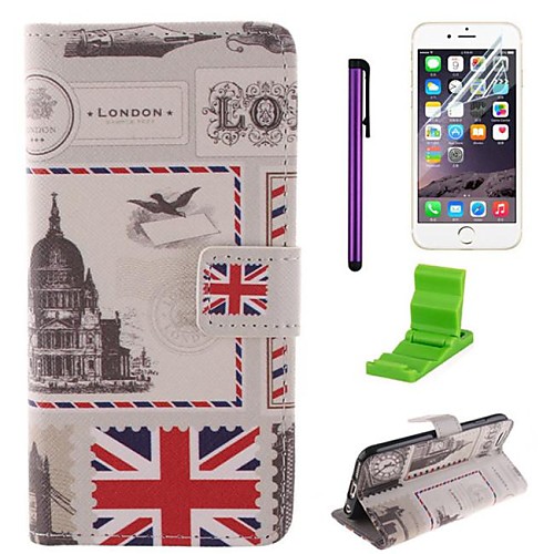 Britain London Stamp Pattern PU Leather Case with Screen Protector and Stylus for iPhone 6