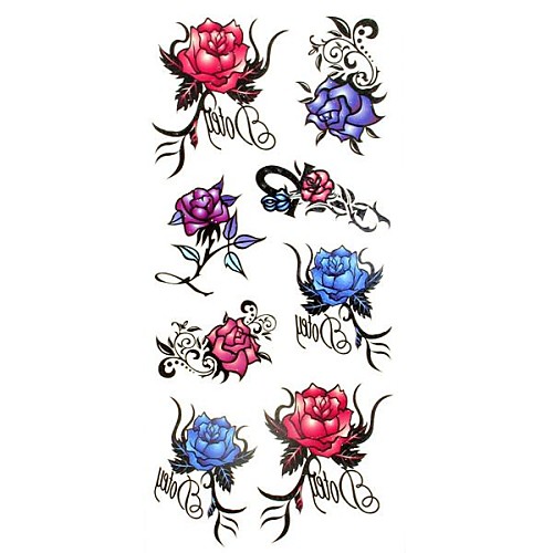 1pc Small Rose Flower Waterproof Body Art Tattoo Pattern Temporary Tattoos Sticker(18.5cm8.5cm)