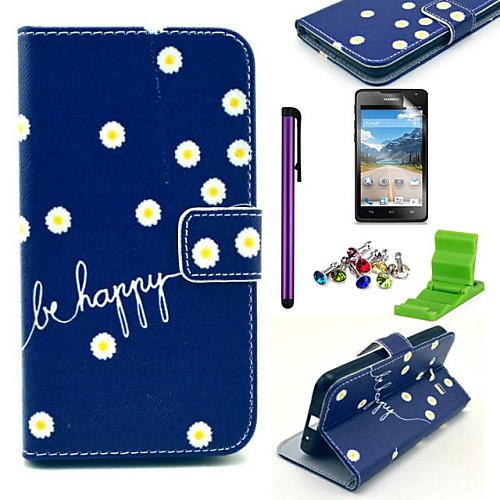 Be Happy Daisy Pattern PU Leather Case with Screen Protector,Stylus, Dust Plug and Stand for Huawei Y530