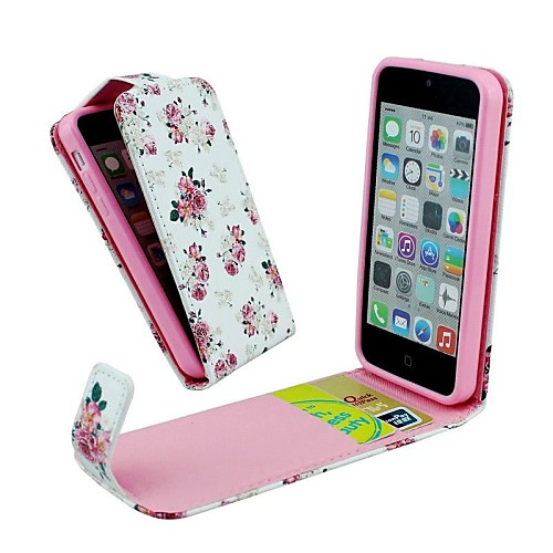 Flip-Open Rose Flower Pattern PU Leather Full Body Cover with Card Slot Case for iPhone 5C