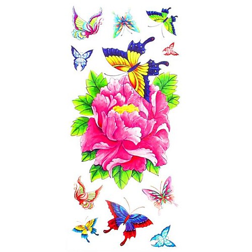 1pc Lovely Butterfly Peony Flower Waterproof Body Art Tattoo Pattern Temporary Tattoos Sticker(18.5cm8.5cm)