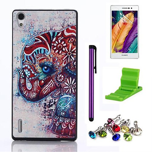 Flower Elephant Pattern PC Hard Case with Screen Protector,Stylus, Anti-dust Plug and Stand for Huawei P7