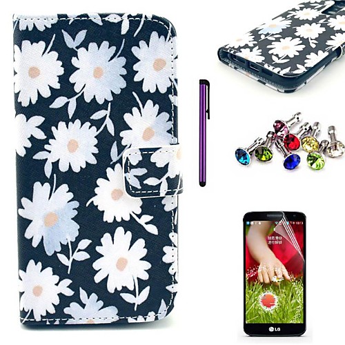 Daisies Pattern PU Leather Case with Screen Protector,Stylus and Dust Plug for LG G2/D802