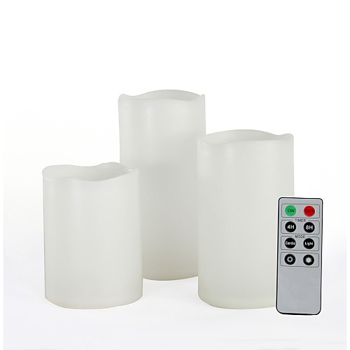 Набор из 3 белого цвета пластика привело свечи столба (беспламенном свечи) с пультом дистанционного управления и таймер
