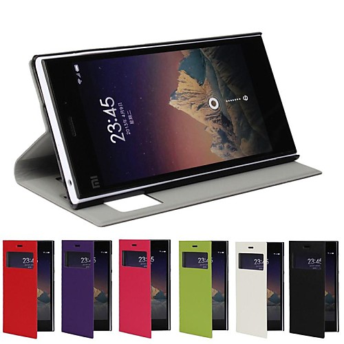 Ultrathin Solid Color Visual Window Design PU Leather Full Body Case with Stand Case for Xiaomi Mi3 (Assorted Colors)