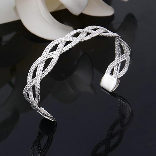 925 Silver Plated Net Shaped Women's Cuff Bracelet Bangle