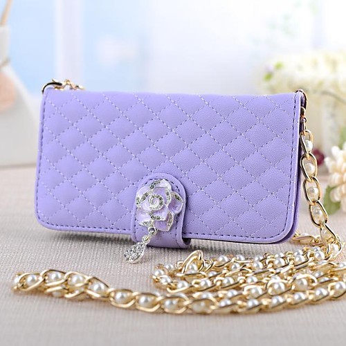 1.1m String of Pearls Camellia Pendent PU Leather Full Body Case with Stand for SAMSUNG GALAXY S4 I9500(Assorted Colors)