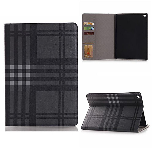 Grid Pattern PU Leather Full Body Case Stand Case Cover with Card Slots for iPad Air 2