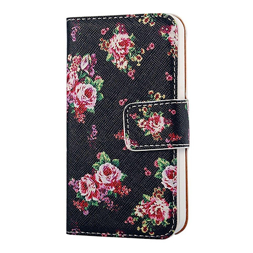 COCO FUN Rose Black Pattern PU Leather Full Body Case with Screen Protector, Stylus and Stand for iPhone 5C