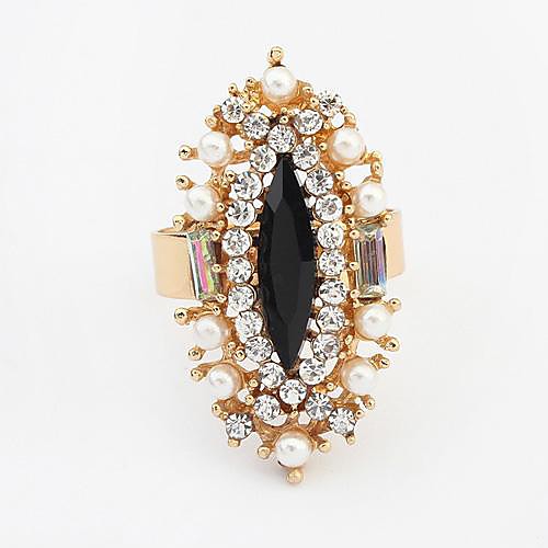 European Style Fashion Exquisite Rhinestone Pearl Adjustable Ring