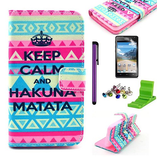 Keep Calm and Hakuna Matata Pattern PU Leather Case with Screen Protector,Stylus, Dust Plug and Stand for Huawei Y530