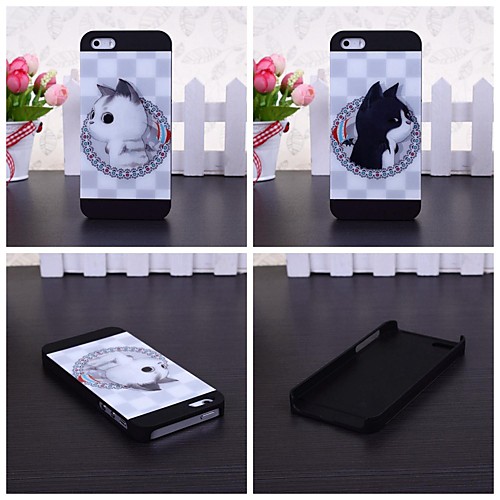 Cute Cat Pattern Patchwork Black Plastic Hard Case for iPhone 5/5S(Assorted Colors)