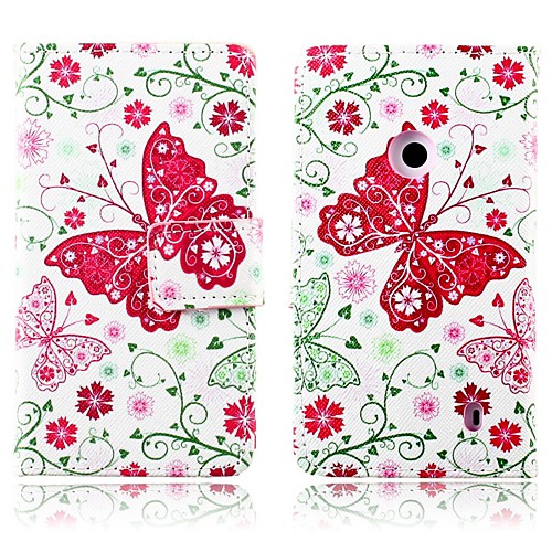 Pink Butterfly Pattern PU Leather Full Body Cover with Card Slot for Nokia N520