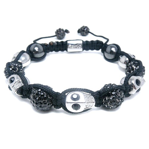 Rainso Adjustable Shamballa Bracelet with Skull Ball and Alloy Crystal Ball