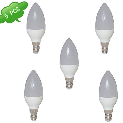 5PCS C37 E14 7W(=Incan 50W) 15x2835SMD LED 560LM 3000K Warm White Light LED Candle Bulb (AC 85-265V)