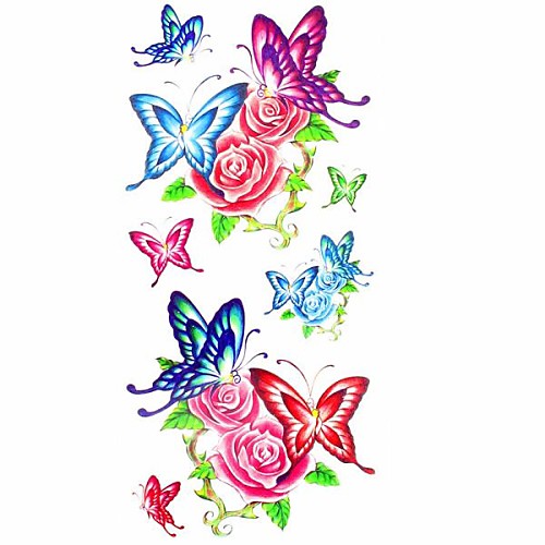 1pc Butterfly Rose Flower Animal Series Waterproof Body Art Tattoo Mold Temporary Tattoos Sticker(18.5cm8.5cm)