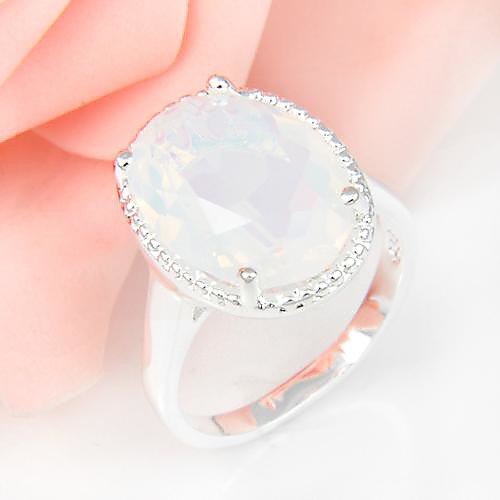 Newest Rainbow Moonstone Gemstone Silver Wedding Ring 1PC