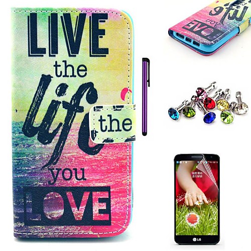 Live Life You Love Pattern PU Leather Case with Screen Protector,Stylus and Dust Plug for LG G2/D802