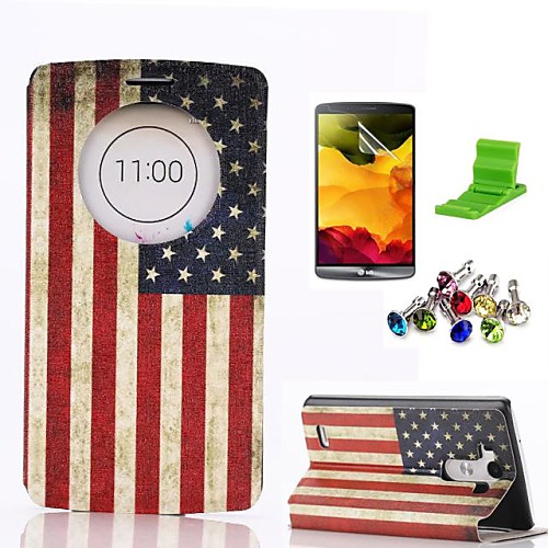 American Flag Pattern PU Leather Case with Screen Protector,Stand and Dust Plug for LG G3