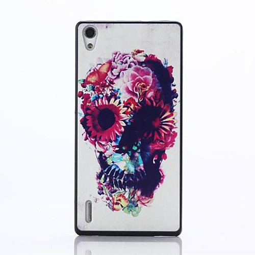 Cartoon Flower Skull Pattern PC Hard Back Case for Huawei Ascend P7