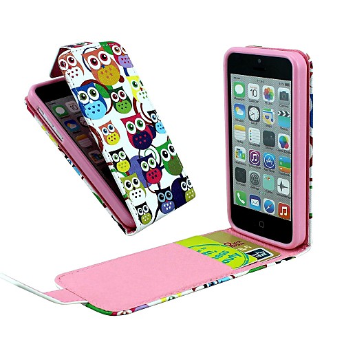 Owl Baby Vertical Flip  PU Leather Full Body Case with Card Holder for iPhone 5C