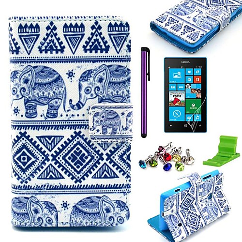 Tribal Elephant Carpet Pattern PU Leather Case with Screen Protector,Stylus,Dust Plug and Stand for Nokia Lumia N520