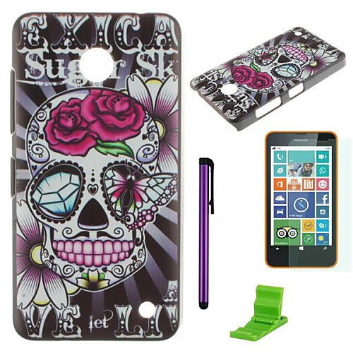 Flower Skull Pattern PC Hard Case with Screen Protector,Stylus and Stand for Nokia Lumia 630/635