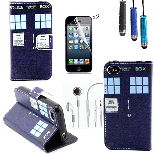 Cowboy Pattern PU Leather Cover with Card Slot with Touch Pen and Protective Film 2 Pcs and Headset for iPhone 4/4s