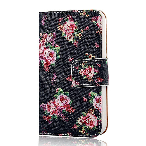 COCO FUN Rose Black Pattern PU Leather Full Body Case with Screen Protector, Stand and Stylus for iPhone 4/4S