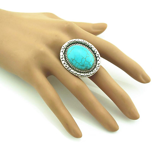 Toonykelly Vintage Female Green Tibet Alloy Turquoise Adjustable Ring (1pcs)