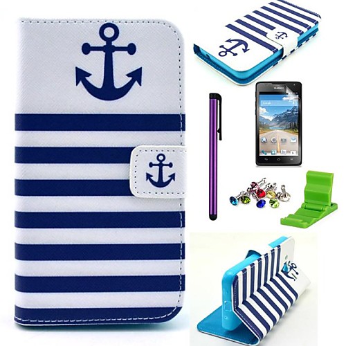 The Waves Ships Anchor Pattern PU Leather Case with Screen Protector,Stylus, Dust Plug and Stand for Huawei Y530