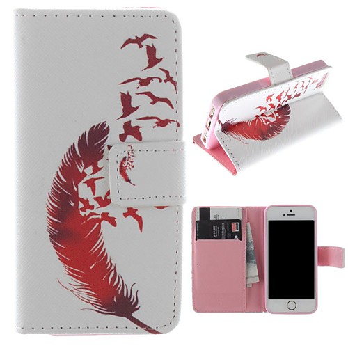 Red Feather Design PU Full Body Case with Stand with Card Slot for iPhone 5/5S