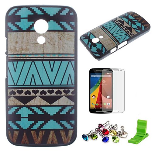 Blue Stripes Pattern PC Hard Case with Screen Protector,Dust Plug and Stand for Motorola Moto G2/XT1063