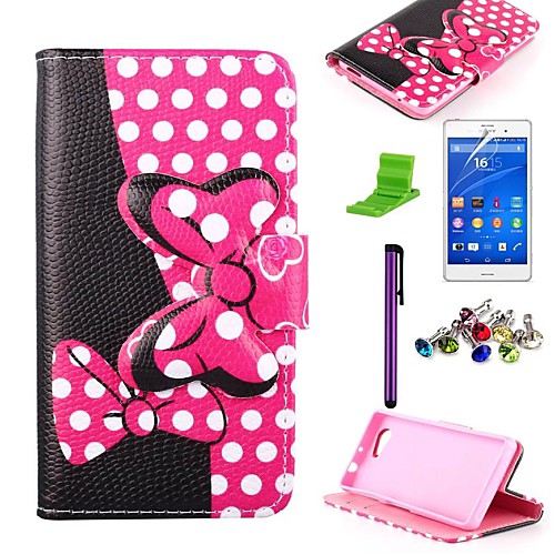 Bowknot Buckle PU Leather Case with Screen Protector,Stylus, Dust Plug and Stand for Sony Xperia Z3 Compact / Z3 mini